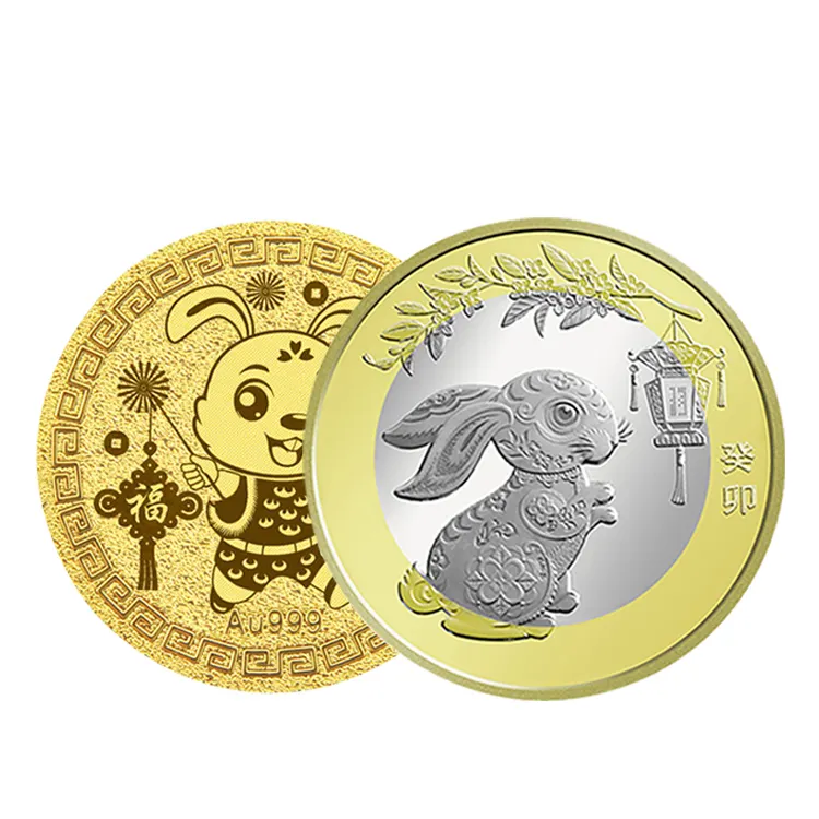 Incidere le monete di rame dell'oro del coniglio da collezione moneta fortunata d'oro moneta commemorativa personalizzata in metallo vecchia moneta