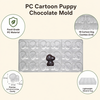 Moule à chocolat personnalisé en polycarbonate PC, 18 cavités, motif chien/chiot de dessin animé, qualité alimentaire, transparent cristallin, démoulage facile, moule à bonbons DIY, OEM
