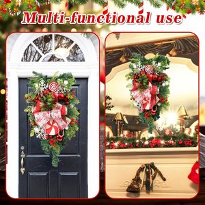 JoyFuncos Guirnalda Navideña en Forma de Lágrima, Decoración para Puerta con Bastones de Caramelo Rojos y Verdes, Guirnalda para Interiores y Exteriores con Adornos de Lazo - Product Image 4