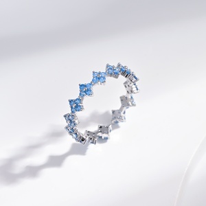 wholesale plata 925 sterling silver <b>Turquoise</b> blue simple finger <b>ring</b> heart zircon stone engagement stacking <b>rings</b> for girls - Product Image 2