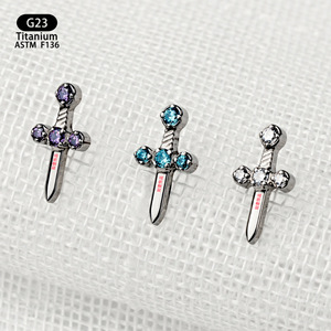 Cross Titanium <b>Earring</b> G23 ASTM F136 Inlaid 5A Zircon Stud For Ear Bone <b>Piercing</b> Jewelry - Product Image 1