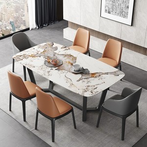 Table à manger en pierre, style <span class=keywords><strong>Pandora</strong></span> brillant, design italien de luxe léger, inspiration nordique moderne, pour restaurant - Product Image 1