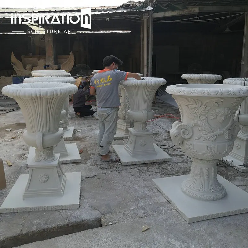 INSpirationデザインアンティークパティオ裏庭植木鉢壷花瓶庭の装飾品屋外ローマ鋳造石壷プランター