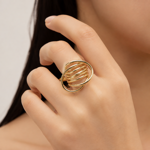 Bague sculpturale en acier inoxydable plaqué or 14 carats sous vide, large, style statement, couleurs or et argent - Product Image 3