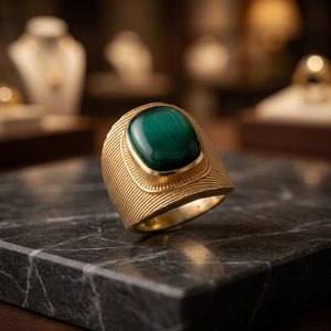 Anillo de Ónix Verde Chapado en Oro con Gemas de Jaipur, Estilo Étnico, Certificado por Terceros, para Hombre y Mujer - Product Image 3
