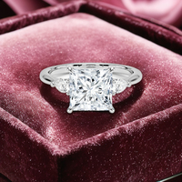 Dainty Jewelry 925 Sterling Silver Princess Cut Diamond Three-Stone Setting Zircon Promise Rings for Women