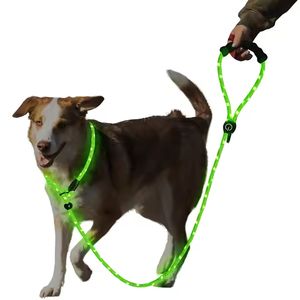 2025 Set kerah & timbal anjing LED mode mewah desain baru tali bulat fitur dapat disesuaikan untuk anjing kucing bahan poliester padat - Product Image 2