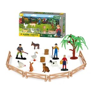 QS mainan Mini plastik populer Set Model hewan pertanian anak-anak mainan Pekerja pekerja petani hewan simulasi untuk hadiah anak-anak