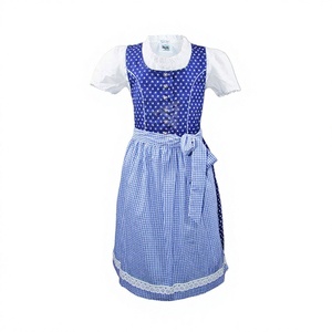 Blue Plaid Cotton <b>Skirt</b> Women <b>Halloween</b> Oktoberfest Bavarian Traditional Costume Puff Sleeve White Blouse Apron Set Folk Party - Product Image 1