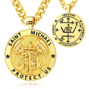 Colgante de San Miguel con Sello de Doble Cara Chapado en Oro de 18K al por Mayor, Talismán de Protección Oculta para Brujería y Espiritualidad - Product Image 1