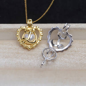 Pendentif cage d'amour en argent S925 pour femmes, perles non perforées de 8 mm à 10 mm, accessoires de bijoux DIY, composants de plateau, modèle 5082 - Product Image 1