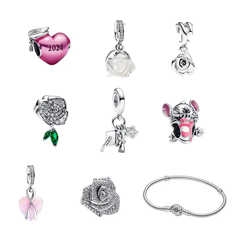 Regalo del Día de la madre 2024 Verano Nuevo Pan Dora er Charm Colgante Love Rose Adecuado para pulsera de amante