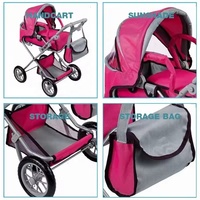 Nouveau design poussette mini en plastique ABS pour poupée, sac à dos scolaire avec berceau de transport, sac de transport gratuit, grand accessoire de poussette combinée