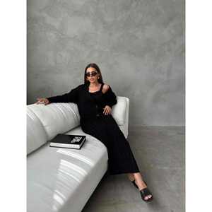 Black Three Piece Knitwear Set Women's Sweater Set S Size Cable Knit <b>Dress</b> <b>Cardigan</b> Matching Outfit - Product Image 2