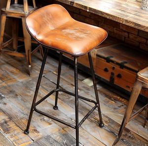 Taburete de Bar de diseño de muebles altos modernos al por mayor, silla con marco de acero vintage, taburete de bar comercial de cuero - Product Image 6