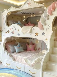 Letto a castello multifunzionale personalizzato per bambini, in legno, a tema unicorno, stile principessa, per <span class=keywords><strong>bambina</strong></span>. - Product Image 2