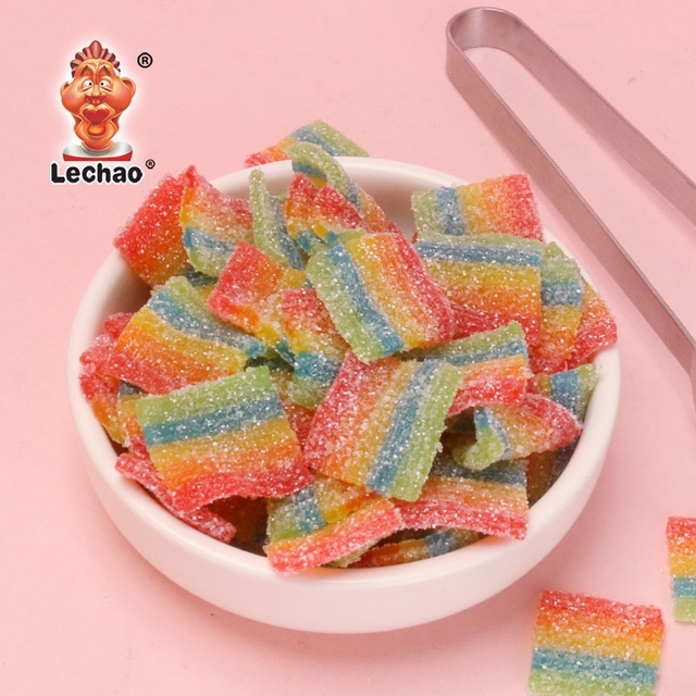 Lechao Colorful Short Belts Sour Candy Sweet Fruity Flavor Custom Shape Halal Chinese Snacks Gummy Candy Bulk