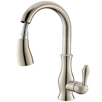Robinet de cuisine monocommande à bec haut en laiton nickel brossé, design moderne, pour hôtels, avec pulvérisateur extractible et valve en céramique