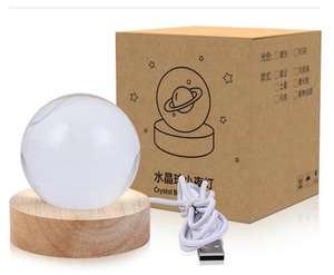 3D Warm White USB Power <b>Crystal</b> Ball Moon Night Light LED Planet Globe Table Lamp Home Decor Gift - Product Image 6
