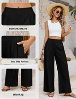 Pantalon large en coton léger pour femme, style vintage, taille haute élastique, coupe ample avec poches