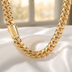 Collier chaîne gourmette en acier inoxydable 316L poli, plaqué or 18 carats, hypoallergénique, fermoir vierge, étanche, usage quotidien - Product Image 1