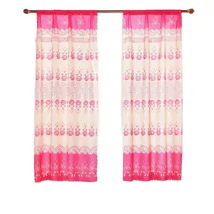 Wholesale Cheap Colorful Red Rose Print Curtain with Lace Trim Polyester Floral Bedroom Balcony Curtains