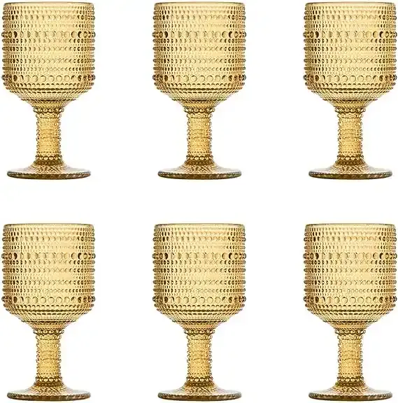 colored Party Wedding Decoration Wine Glasses Cup Colored Vintage Wine Glass Embossed Beaded Glass Goblet