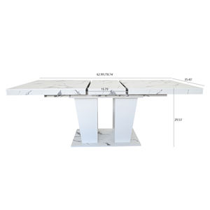 <span class=keywords><strong>Table</strong></span> de salle à manger <span class=keywords><strong>extensible</strong></span> 6-10 personnes, moderne, blanche, en panneaux de particules imitation marbre, <span class=keywords><strong>table</strong></span> de cuisine carrée <span class=keywords><strong>extensible</strong></span> avec piétement à double <span class=keywords><strong>colonne</strong></span> - Product Image 2