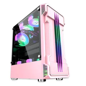 Fábrica OEM Personalizado Gaming PC Case Alumínio Desktop Cabinet com ATX Motherboard Suporte RGB Cooling Fans LED Lights Strips