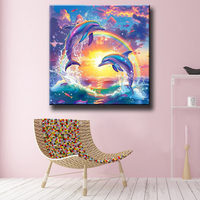 Peinture Diamant 5D Personnalisée en Velours de Haute Qualité, Motif Dauphin Océanique, Décoration Murale Paysage, ASF2907