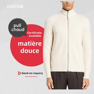 Tùy Chỉnh Đan Áo Len Người Đàn Ông Bông Dây Kéo lên Cardigan Sườn Đan Cashmere Len Áo Khoác Người Đàn Ông Dệt Kim Mùa Đông Zip Cardigan Áo Len Quần Áo - Product Image 1