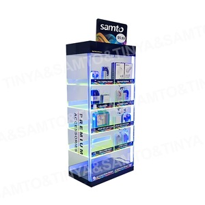 Présentoir LED multicouche 5 niveaux personnalisé en acrylique pour accessoires de téléphonie mobile, têtes de charge et écouteurs – Prix usine pour la vente au détail en magasin - Product Image 2