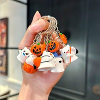 Porte-clés d'Halloween personnalisé en céramique brillante, avec breloque fantôme et citrouille mignons, et chaîne argentée, cadeau pour invités de fête