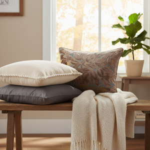 Fodera per cuscino rettangolare Alerfa Luxury Farmhouse 12x20 pollici in velluto tagliato marrone con ricamo a foglia d'acero per la casa - Product Image 5