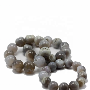 Grey Onyx Agat Extra <strong>Large</strong> Druzy Quartz Laughing <strong>Bracelet</strong>, Natural Stretch Bangle, Round <strong>Beads</strong>, Veins Stone, Men Gift, 12-20mm - Product Image 1
