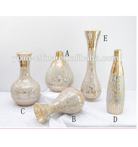 गर्म बिक्री गोल्डन हस्तनिर्मित Crackle मोज़ेक गिलास फूलदान/घर सजावट लक्जरी मोज़ेक फूलदान - Product Image 2