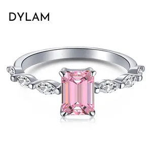 S925 Sterling Silver CZ Cubic Zirconia Rose Gold Ring Heart Chunky Ring Wedding Engagement Pink Rings Jewelry Women