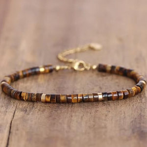 Bracelet de guérison réglable en chaîne à fermoir unisexe classique et délicat, perles de pierre naturelle de 2x4 mm, forme de boule, vente en gros PVD - Product Image 6