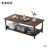 Salon moderne à deux étages en fer forgé et bois table à thé café KC-T0695