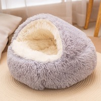 Top vente hiver chaud longue peluche moelleux chien chat beignet lit grotte apaisant lavable cabane avec motif animal