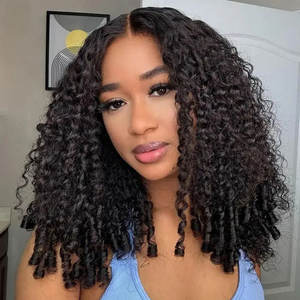 缅甸卷曲假发，带螺旋端天然黑色13x4 13x6高清透明蕾丝正面人体无胶假发预拔深波 - Product Image 3