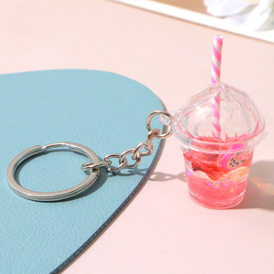 Llavero de Acrílico con Diseño de Taza de Bubble Tea de Arena Movediza Flotante, Bebida de Frutas <span class=keywords><strong>en</strong></span> Miniatura con Líquido de Lentejuelas y Pajitas Coloridas - Product Image 2