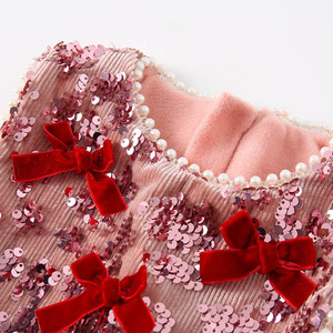Vestito Invernale Caldo e Spesso per Bambine con Fiocco Decorativo e Paillettes Scintillanti, Outfit Comodo per Feste e Celebrazioni Festive - Product Image 2