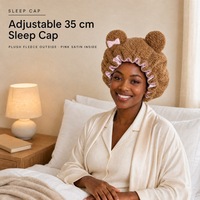 Bonnet de nuit tendance en satin à double couche avec sangle élastique réglable et nœud en peluche pour femmes – Vente en gros personnalisée