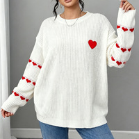 Pull d'hiver unisexe grande taille en fil acrylique style euro-américain 2026 avec broderie cœur, design décontracté