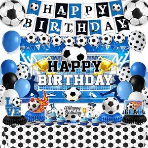 Decorazioni per Feste di Compleanno a Tema Calcio: Sfondo, Tovaglia, Palloncini in Foil e Lattice, Topper per Torte, Centrotavola a Nido d'Ape - Product Image 1