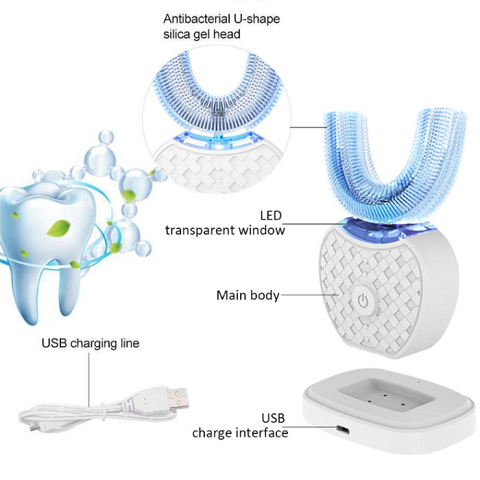 Amazon Hot Sale 360 Degree Automatic Silicone Toothbrush Rechargeable Sonic Electric Toothbrush