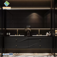 Ensemble de meubles de salle de bain muraux modernes en bois massif OEM avec évier, miroir, robinet et drain en cuivre, garantie 5 ans+, pour hôpital et chambre à coucher