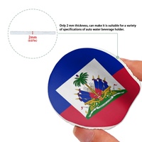 Alas Gelas Mobil Motif Bendera Haiti Bahan PU 2 Buah, Alas Cangkir Anti Panas dan Anti Selip untuk Hiasan Interior Kendaraan