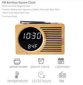 Radio Reloj Despertador Digital Retro de Bambú con Pantalla LED de Temperatura y Radio FM para Mesa de Noche - Product Image 3